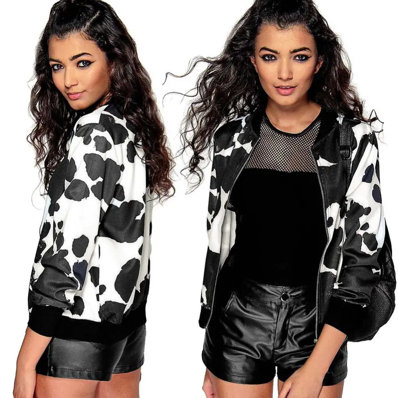 European Style Womens Long Sleeve O-Neck Short Zipper Slim Women Bomber Jacket Casual Coat Pilot Bomber Jackets 2