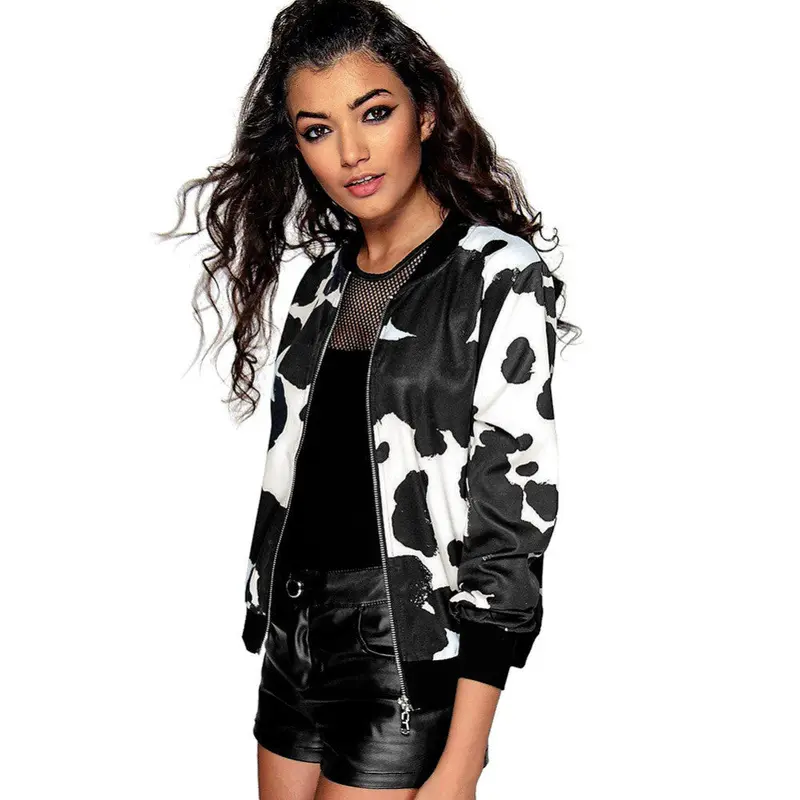 European Style Womens Long Sleeve O-Neck Short Zipper Slim Women Bomber Jacket Casual Coat Pilot Bomber Jackets 4