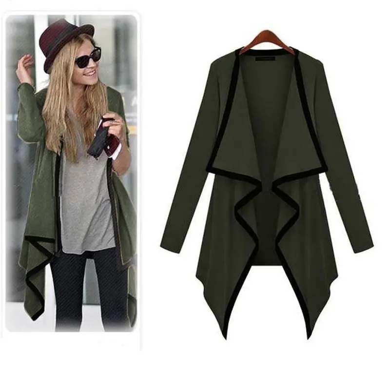 European Warm Lady Casual Knit Long Sleeve Thin Sweater Coat Cardigan Coat Lapel Warm Jacket Outerwear 1