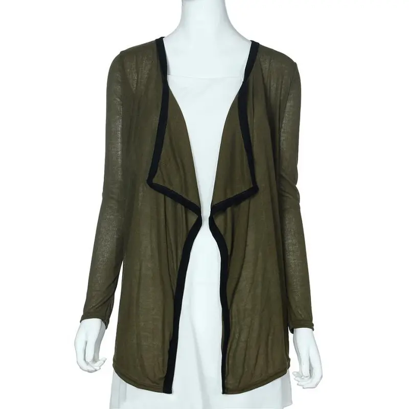 European Warm Lady Casual Knit Long Sleeve Thin Sweater Coat Cardigan Coat Lapel Warm Jacket Outerwear 2