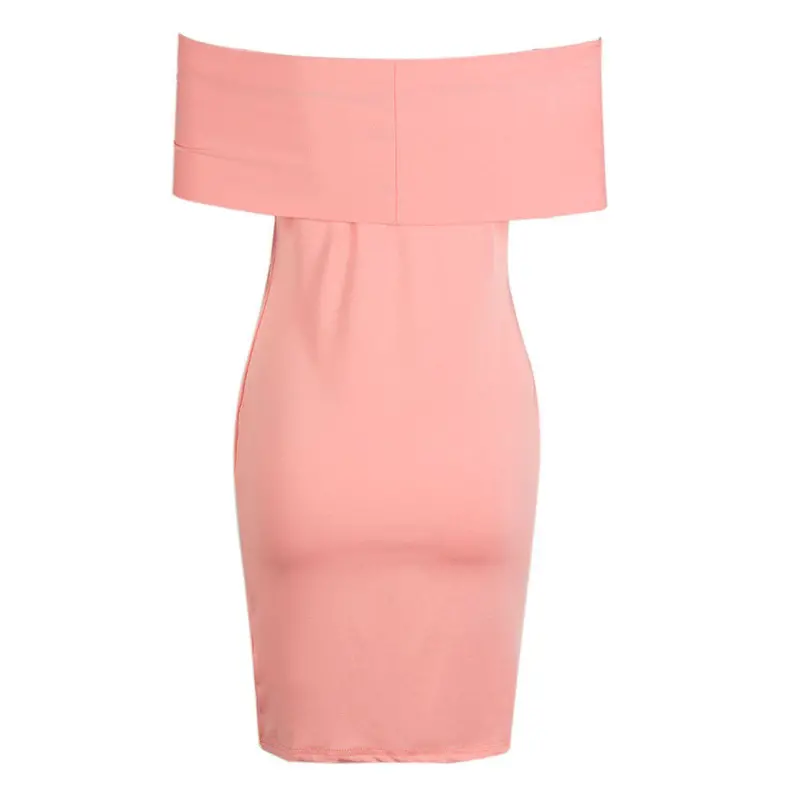 European Women's Dresses Off Shoulder Bodycon Casual Clothing Women Sexy Slim Party Dress Vestido Pink 4