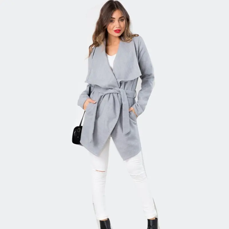 Europen Ladies Coat With Belt Slim Waist Jacket Chaquetas Mujer Solid Women Coat Plus Size Clothing Sale 1