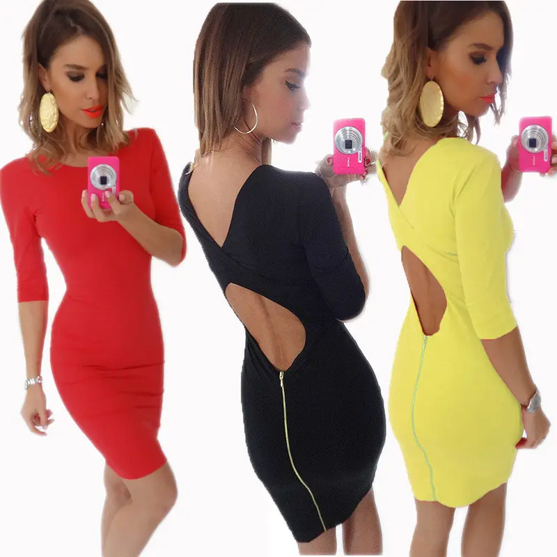 Europen Style Half Sleeve Solid Hollow Out Backless Bodycon Mini Dress Package Hip Slim Evening Party Dresses Lx228 6