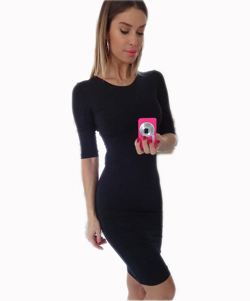 Europen Style Half Sleeve Solid Hollow Out Backless Bodycon Mini Dress Package Hip Slim Evening Party Dresses Lx228 7