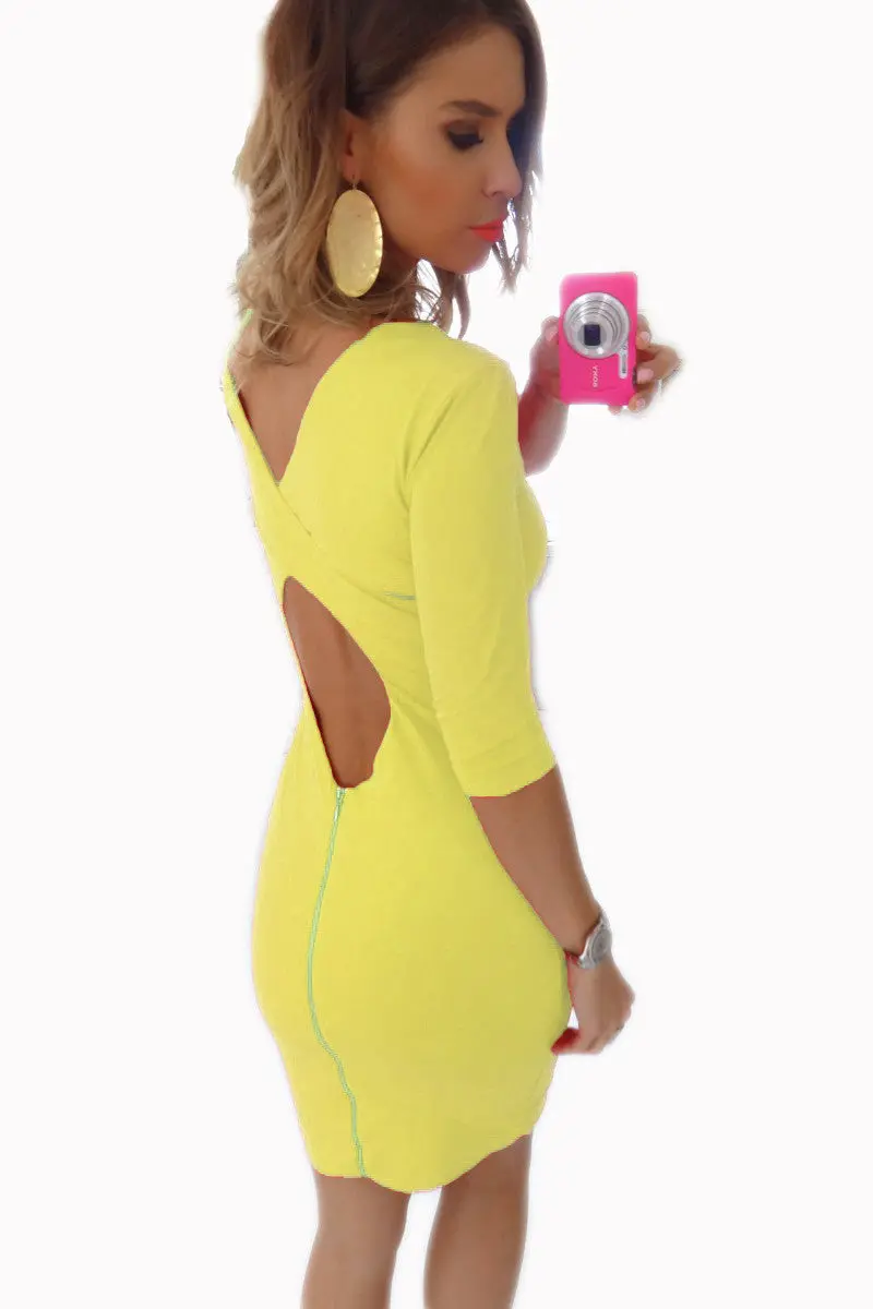 Europen Style Half Sleeve Solid Hollow Out Backless Bodycon Mini Dress Package Hip Slim Evening Party Dresses Lx228 8