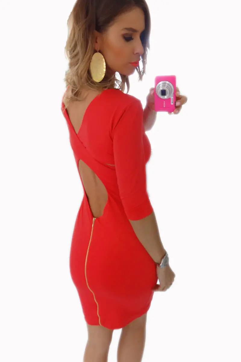 Europen Style Half Sleeve Solid Hollow Out Backless Bodycon Mini Dress Package Hip Slim Evening Party Dresses Lx228 9