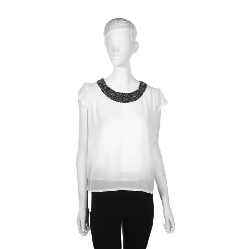 Exiquisite Design Ual Nail Bead Flounced Chiffon Shirt 1