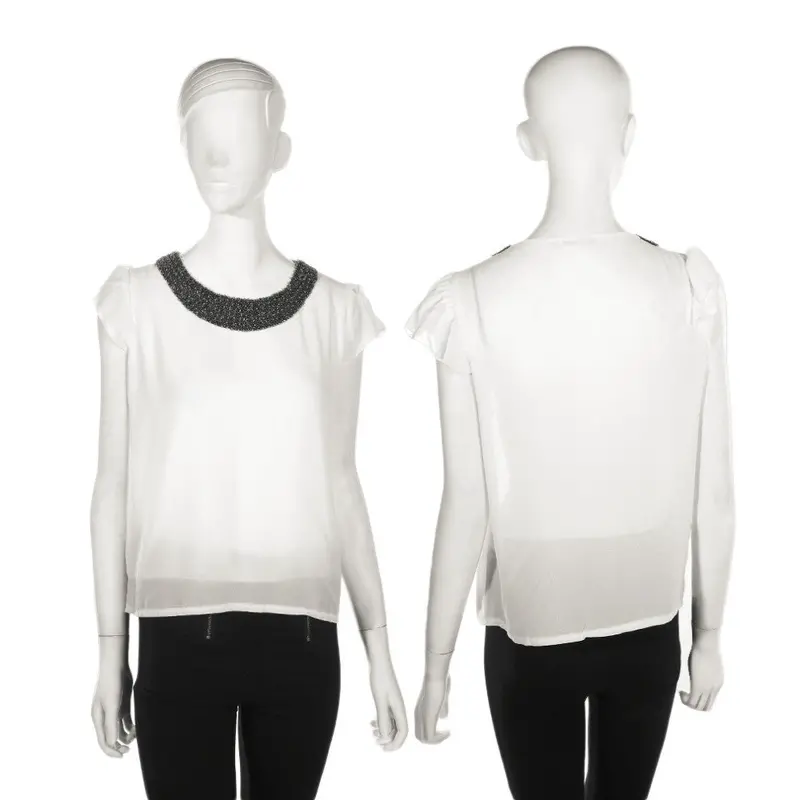 Exiquisite Design Ual Nail Bead Flounced Chiffon Shirt 4