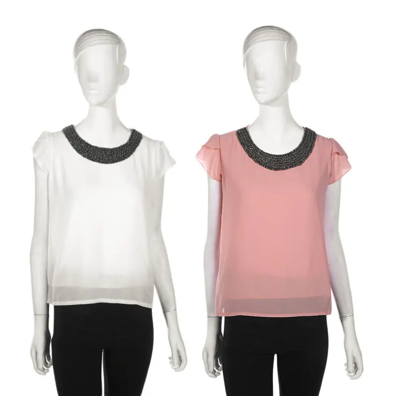 Exiquisite Design Ual Nail Bead Flounced Chiffon Shirt 5