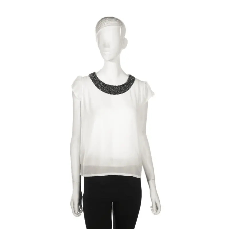 Exiquisite Design Ual Nail Bead Flounced Chiffon Shirt 6