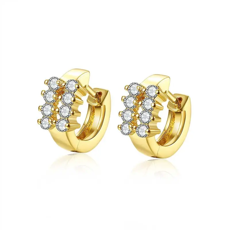 Exo 18K Gold Plating Earring Three Rows Crystal Clip Cufflinks Jewelry 375 6