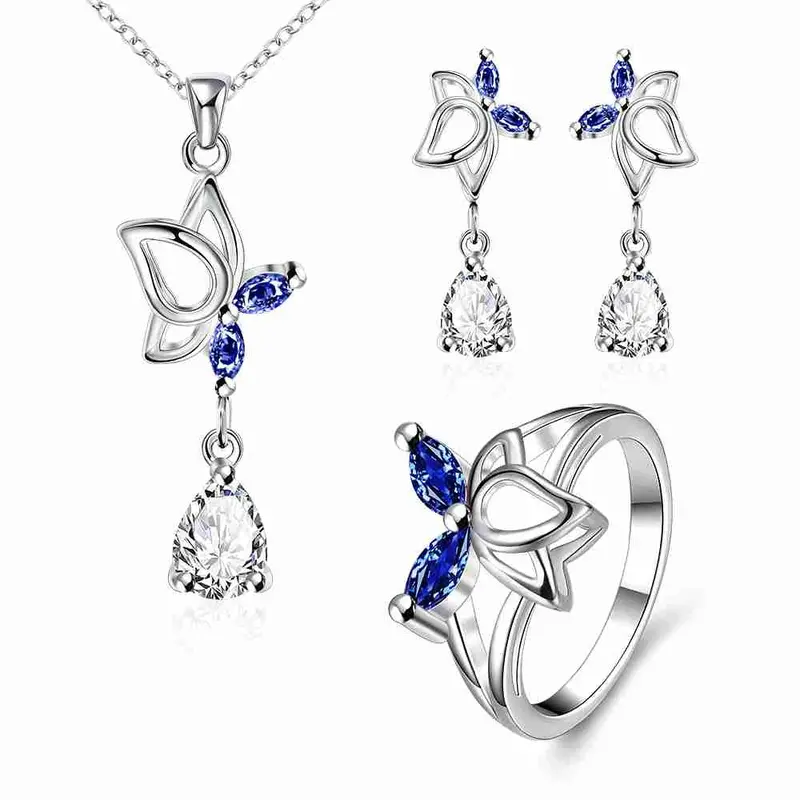 Exo Silver Jewelry Sets Dance Butterfly Ring + Necklace+ Earrings Joyas 1