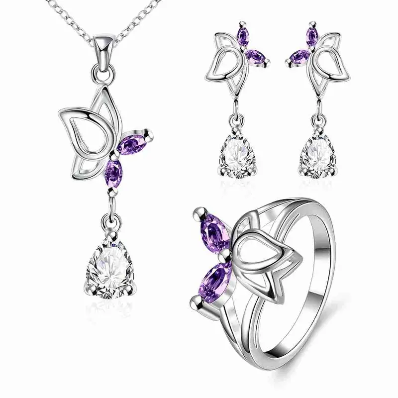 Exo Silver Jewelry Sets Dance Butterfly Ring + Necklace+ Earrings Joyas 2