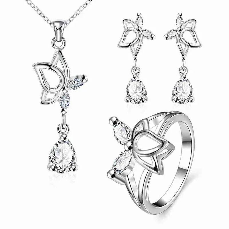 Exo Silver Jewelry Sets Dance Butterfly Ring + Necklace+ Earrings Joyas 3