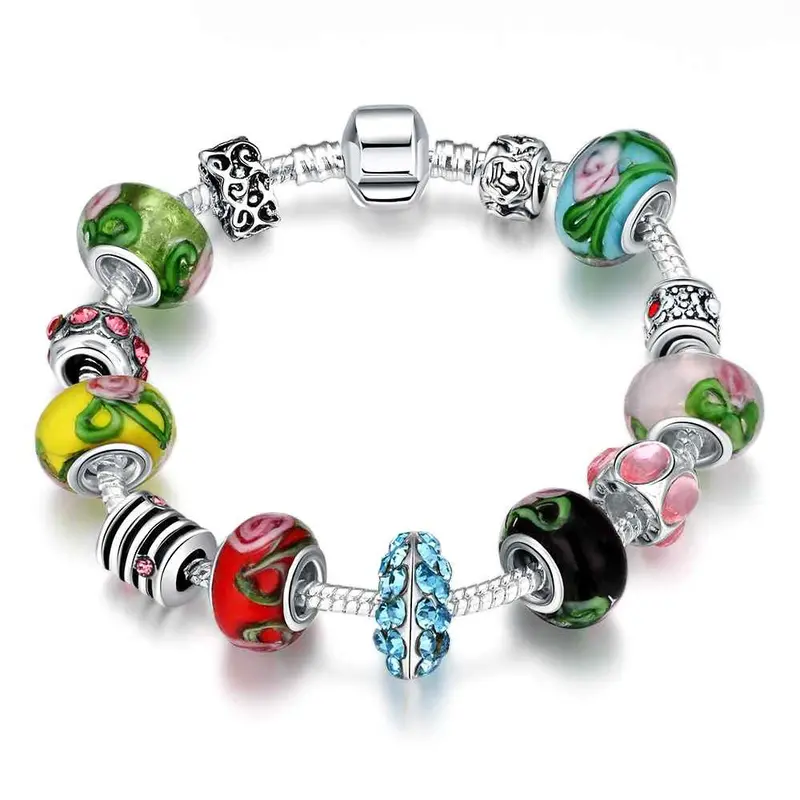 Exo Silver Plated Charm Bracelet Multicolored Beads One Direction Bijoux Femme 1