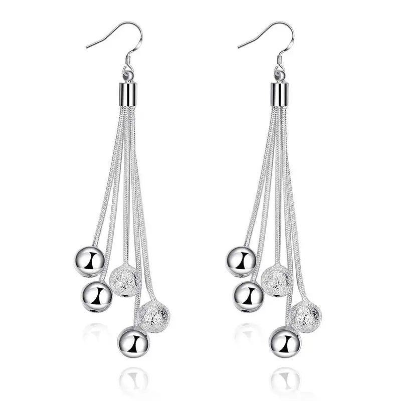 Exo Silver Plated Earings Jewelry 5 Line Bead Drop Ear Cuff Bijoux 277 1