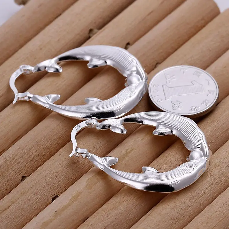 Exo Silver Plated Earrings Hollow Fish Shaped Hoop Brinco Floating Charms 2