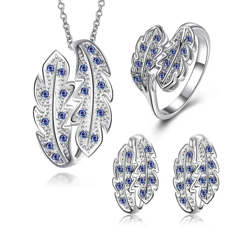Exo Silver Plated Jewelry Set Willow Crystal Necklace + Ring + Earrings Bijoux 1