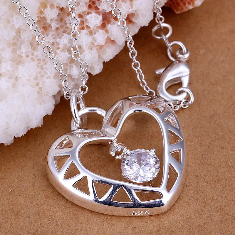 Exo Silver-Plated Pendant Necklace Inlaid Stone Heart-Shaped Bead Necklace Ruby Jewelry 1