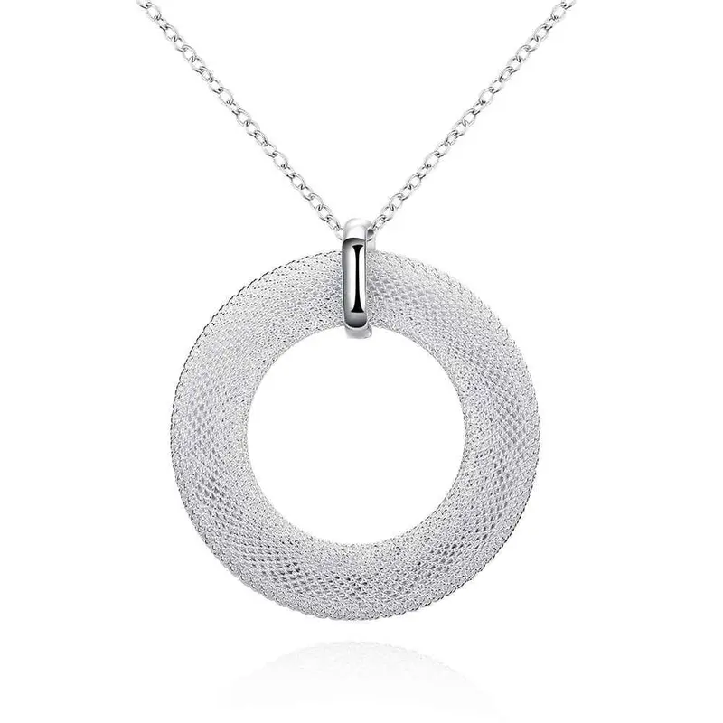 Exo Silver-Plated Pendant Necklace Network Circle Maxi Colar Jewelry Display 1
