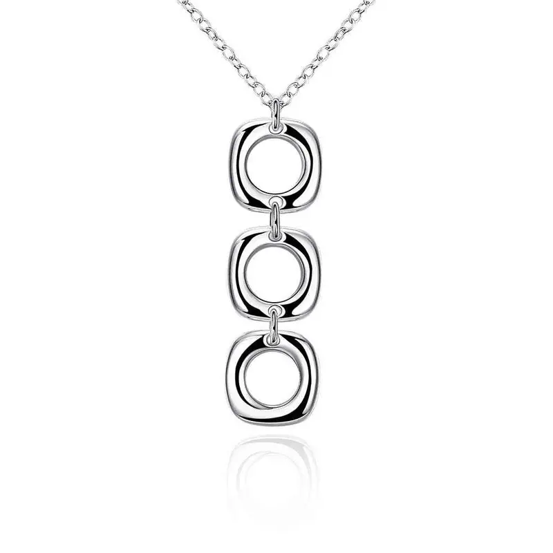 Exo Silver-Plated Pendants Three Square Collier Femme Elegant 1