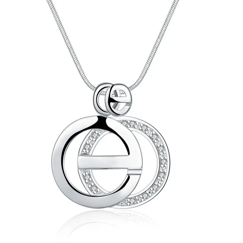Exo Silver Women Necklace Dual Circle Collares Mujer Bijoux168 1