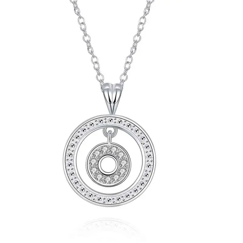 Exo Silver Women Necklace Dual Circle Collares Mujer Bijoux168 18