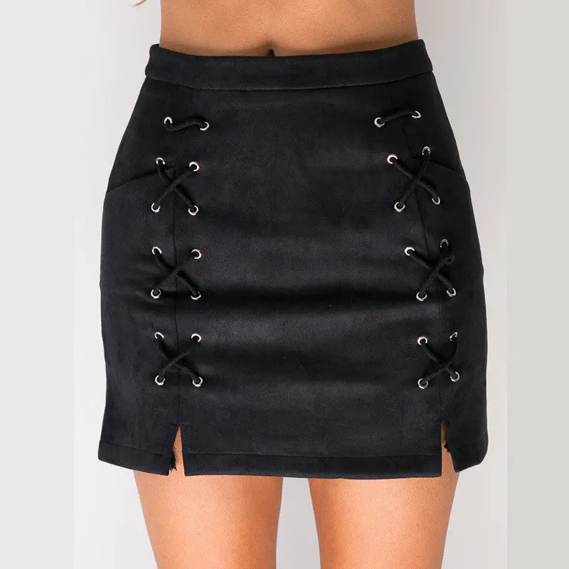 Explosion Lace Up Leather Suede Pencil Skirt Cross High Waist Skirt Zipper Split Bodycon Bandage Skirts Womens Gv456 1