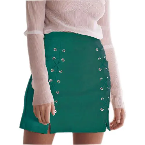 Explosion Lace Up Leather Suede Pencil Skirt Cross High Waist Skirt Zipper Split Bodycon Bandage Skirts Womens Gv456 4