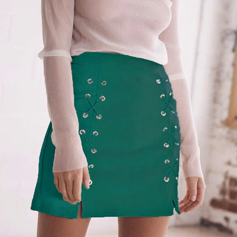 Explosion Lace Up Leather Suede Pencil Skirt Cross High Waist Skirt Zipper Split Bodycon Bandage Skirts Womens Gv456 7
