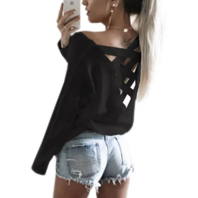 Explosion Women Bandage T-Shirts Full Sleeve Solid Casual Women O-Neck Tee Shirt Tops Sexy Bandage T-Shirt 1