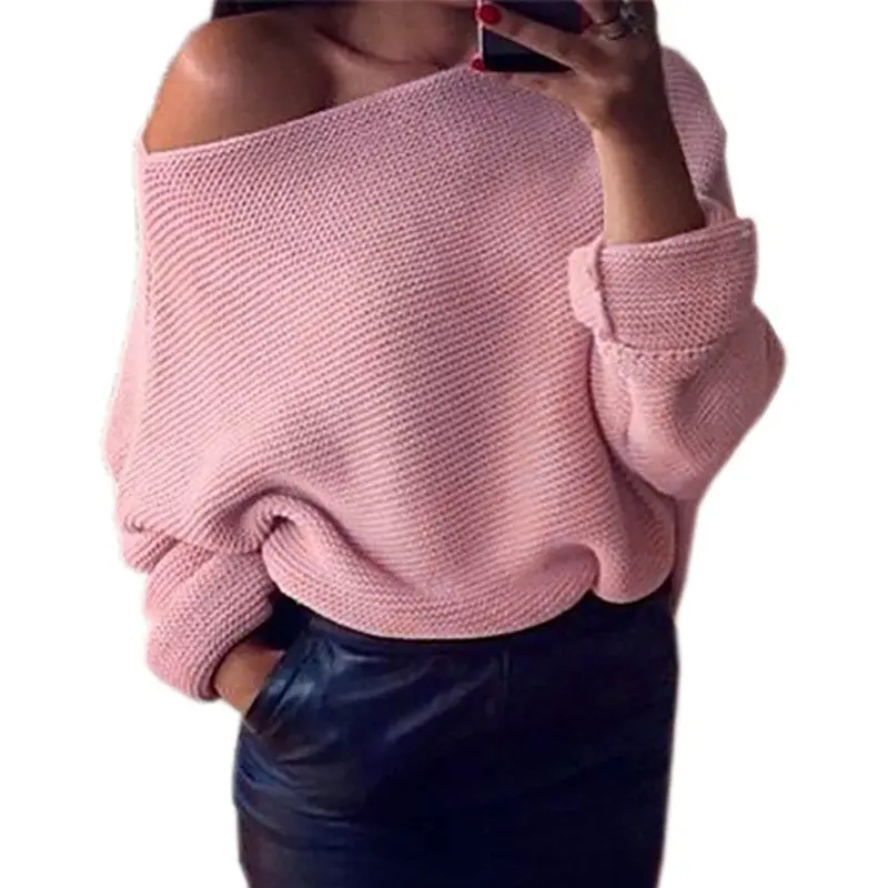 Explosion Women Warm Sweaters Pullover Sexy Off Shoulder Batwing Sleeve Sweater Solid Sweaters Pullovers 7 Colors Gv428 11