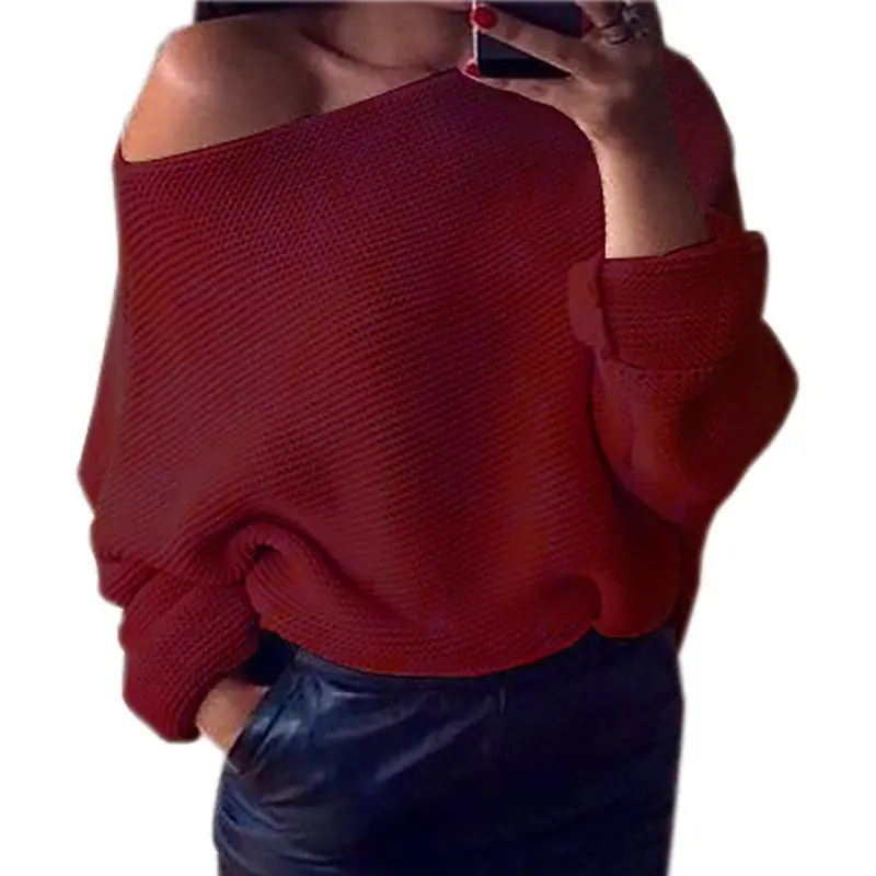 Explosion Women Warm Sweaters Pullover Sexy Off Shoulder Batwing Sleeve Sweater Solid Sweaters Pullovers 7 Colors Gv428 12