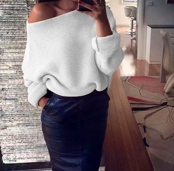 Explosion Women Warm Sweaters Pullover Sexy Off Shoulder Batwing Sleeve Sweater Solid Sweaters Pullovers 7 Colors Gv428 5