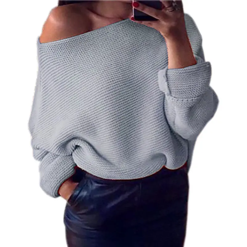 Explosion Women Warm Sweaters Pullover Sexy Off Shoulder Batwing Sleeve Sweater Solid Sweaters Pullovers 7 Colors Gv428 8