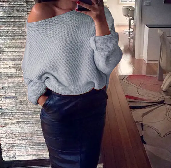 Explosion Women Warm Sweaters Pullover Sexy Off Shoulder Batwing Sleeve Sweater Solid Sweaters Pullovers 7 Colors Gv428 9