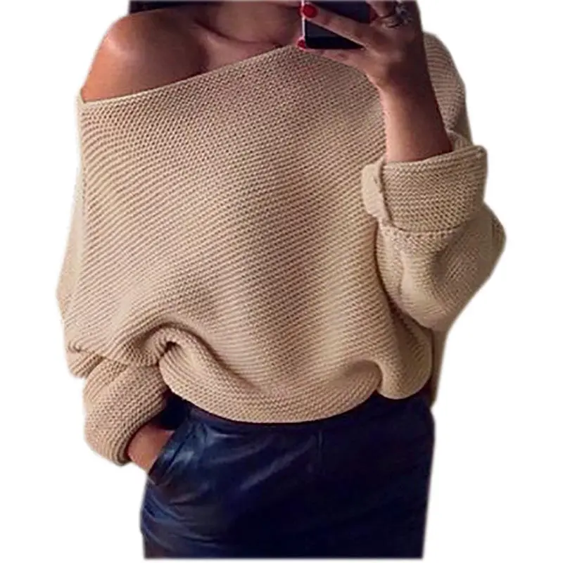 Explosion Women Warm Sweaters Pullover Sexy Off Shoulder Batwing Sleeve Sweater Solid Sweaters Pullovers 7 Colors Gv428 9