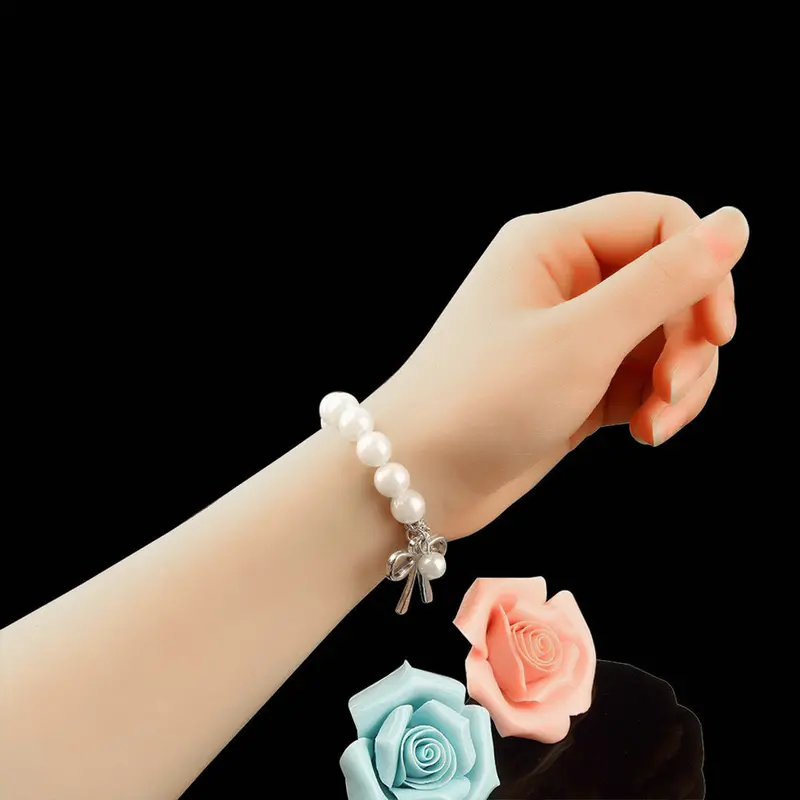 Exquisite Cute Lovely Charm Imitation Imitation Pearl Bowknot Bangle Bracelet Pulseira Feminina 2