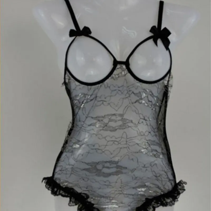 Exy Women Black Lace Nightwear Underwear Sets Babydoll Sleepwear & 2