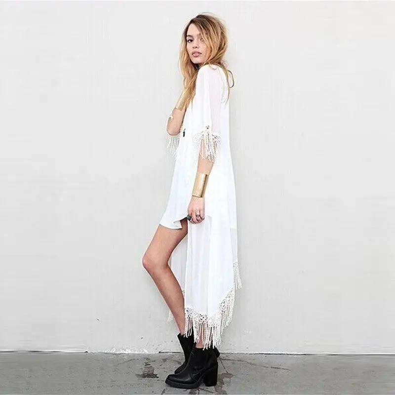 Exy Women Lace Floral Long Chiffon Beach Cardigan Sunscreen Outwears 1