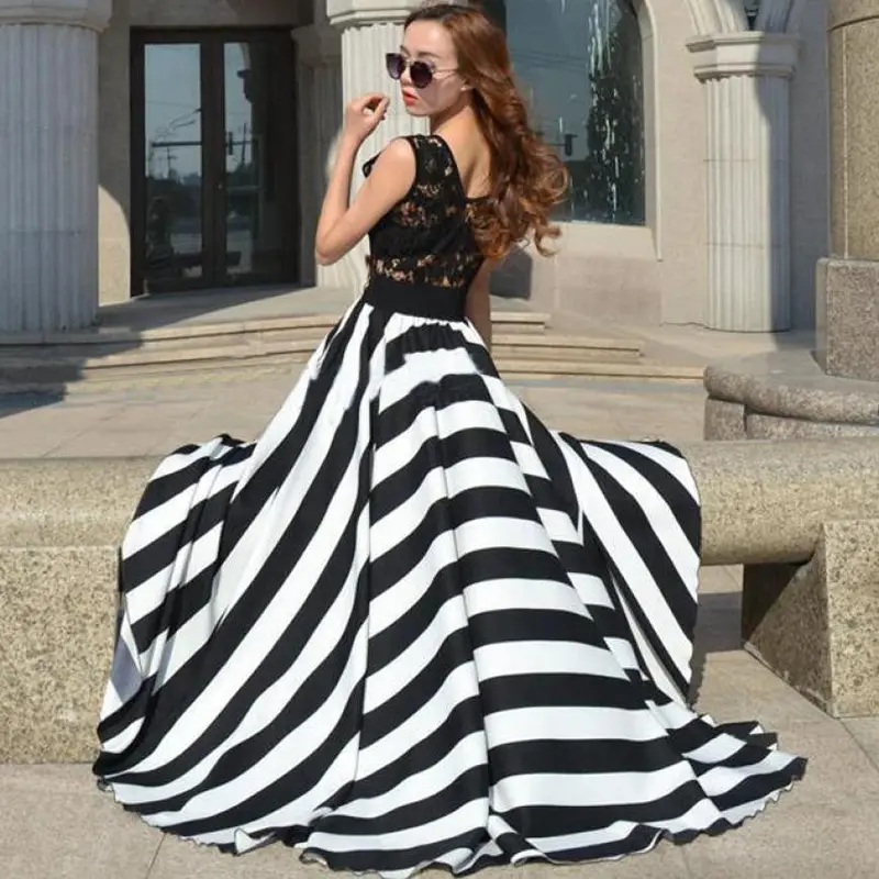 Exy Women Long Maxi Evening Party Beach Lace Chiffon Dress 1