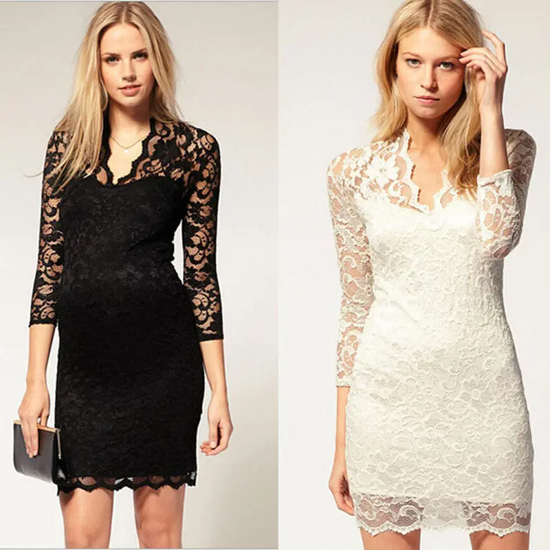 Exy Womens Dress Package Hip Lace V-Neck Slim Dress White And Black Causal 5