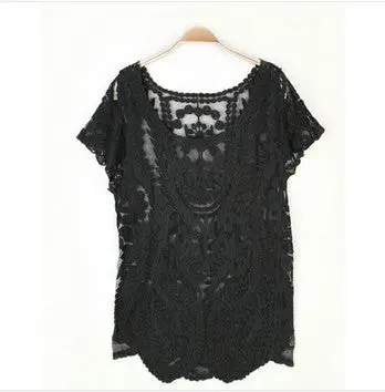 Factory Outlet 8 Colors Lace Blouse Sexy Hollow Crochet Women Blouse Short Sleeve Blusas All-Matched Blusas Femininos 2