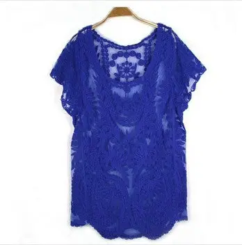 Factory Outlet 8 Colors Lace Blouse Sexy Hollow Crochet Women Blouse Short Sleeve Blusas All-Matched Blusas Femininos 3