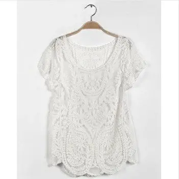 Factory Outlet 8 Colors Lace Blouse Sexy Hollow Crochet Women Blouse Short Sleeve Blusas All-Matched Blusas Femininos 7