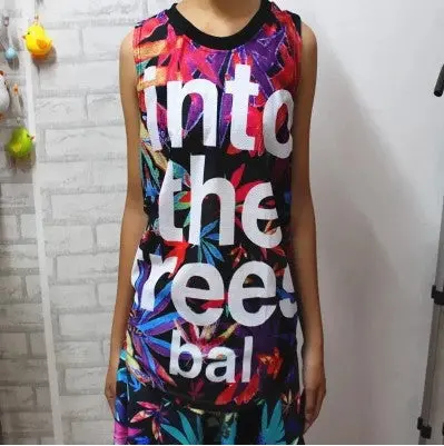 Factory Sale Harajuku Print Cotton Short Sleeve Sports T Shirt 16 Rose Flower Letter Print Gauze Hole T-Shirt Tank Top Women 2