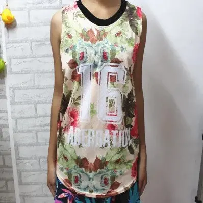 Factory Sale Harajuku Print Cotton Short Sleeve Sports T Shirt 16 Rose Flower Letter Print Gauze Hole T-Shirt Tank Top Women 4