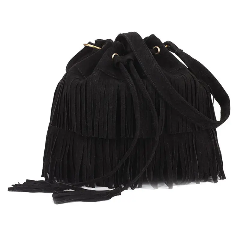 Fahsion Women Messenger Women Casual Tassel Solid Bags Drawstring Shoulder Crossbody Bags Bolsa Feminina Pouch 1