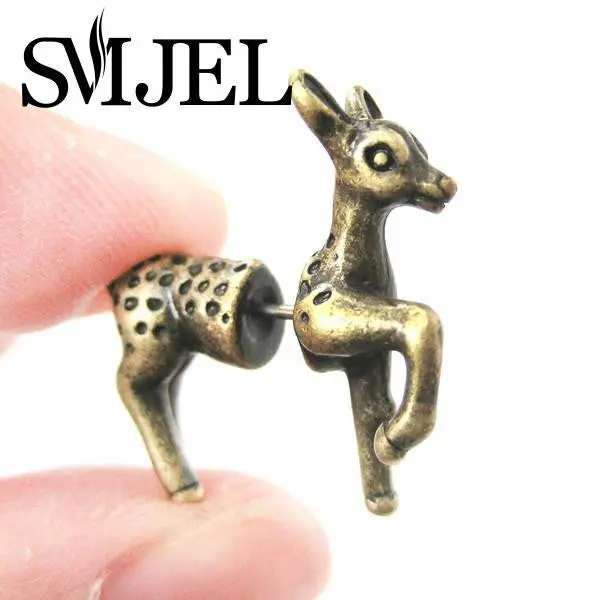 Fake Gauge Cute Animal Earrings Bambi Deer Animal Faux Plug Earrings S86 1