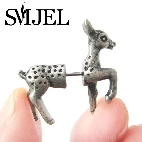 Fake Gauge Cute Animal Earrings Bambi Deer Animal Faux Plug Earrings S86 2